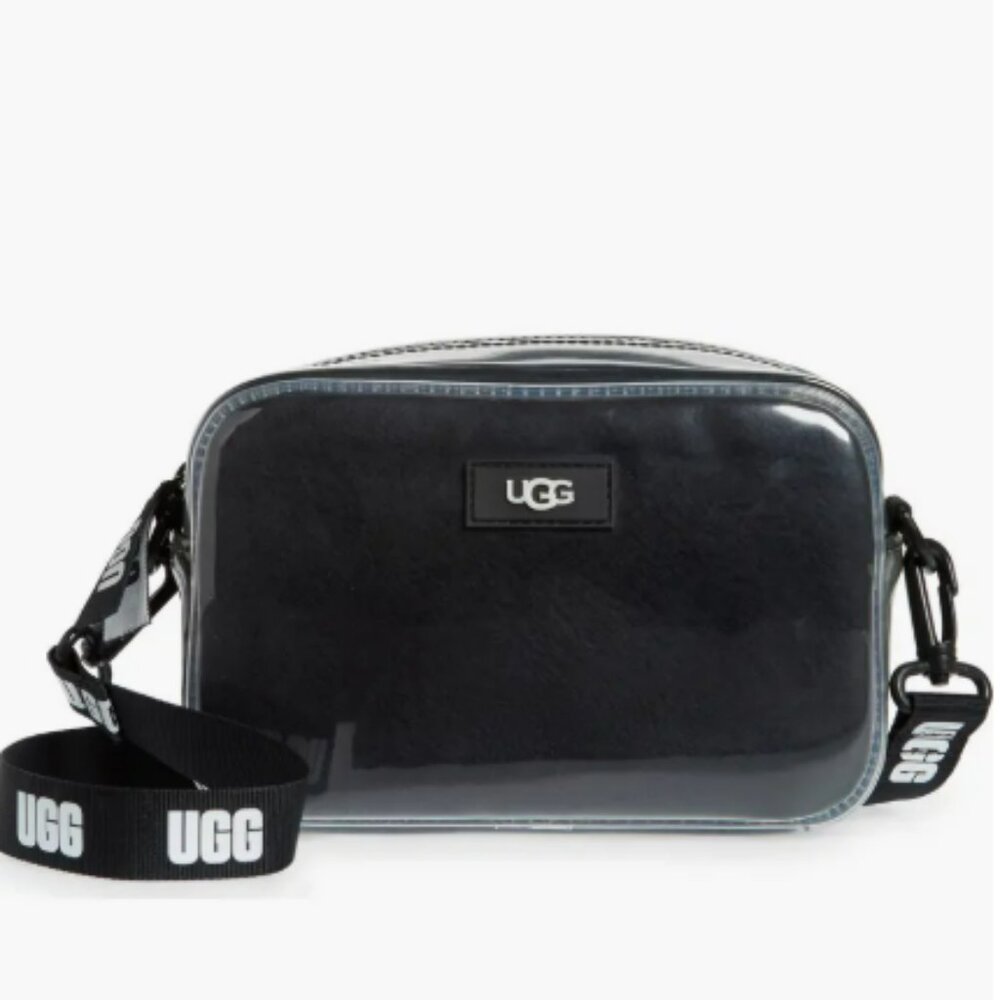 Used UGG Janey II clear sheepskin crossbody bag with multiway strap in black